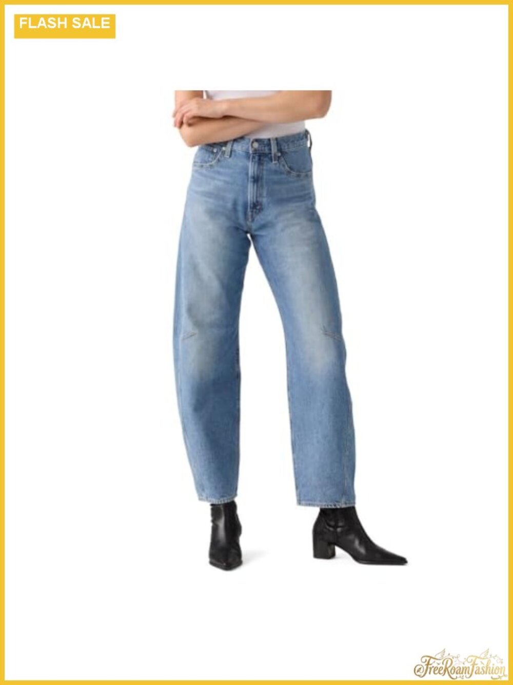 Levi's Women's Cinch Barrel Jeans High Rise Tapered Non-Stretch Waist Adjusters